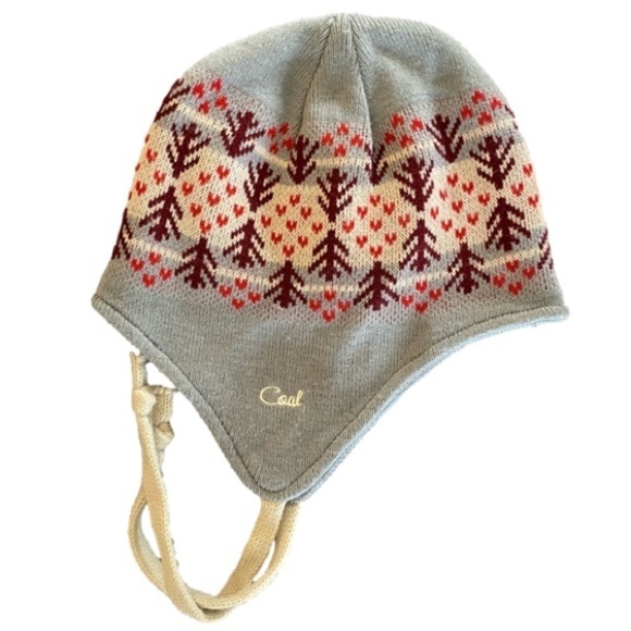 COAL HEADWEAR Ear Flap Beanie Grey/Cream/Red Winter Pattern OS NWOT - Picture 1 of 7
